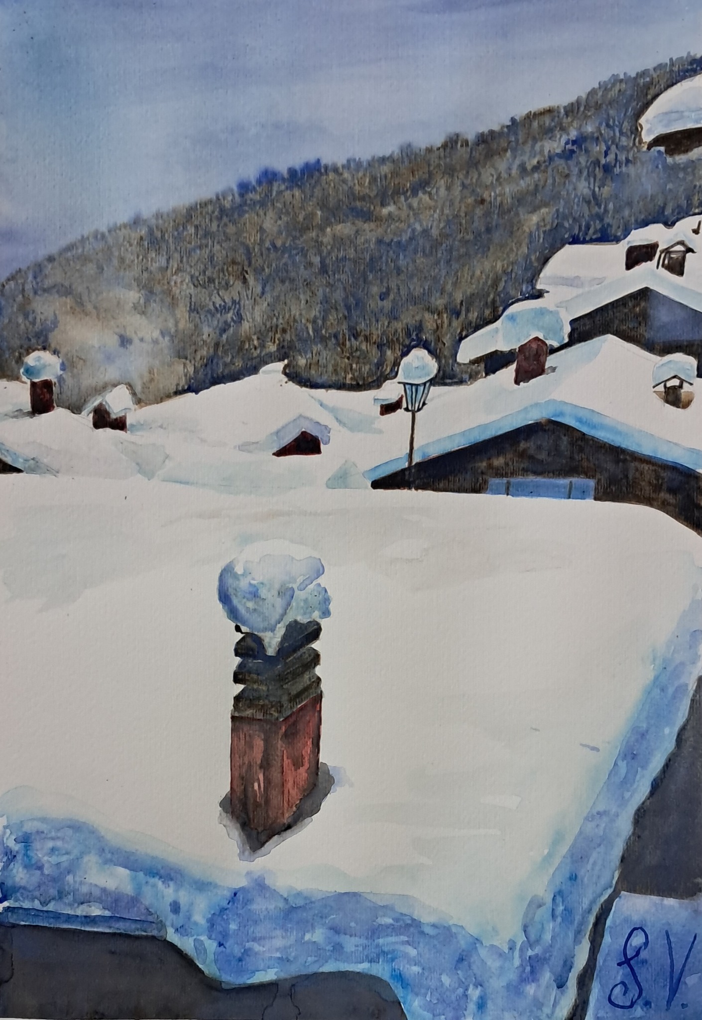 i tetti di Sauris acquarello